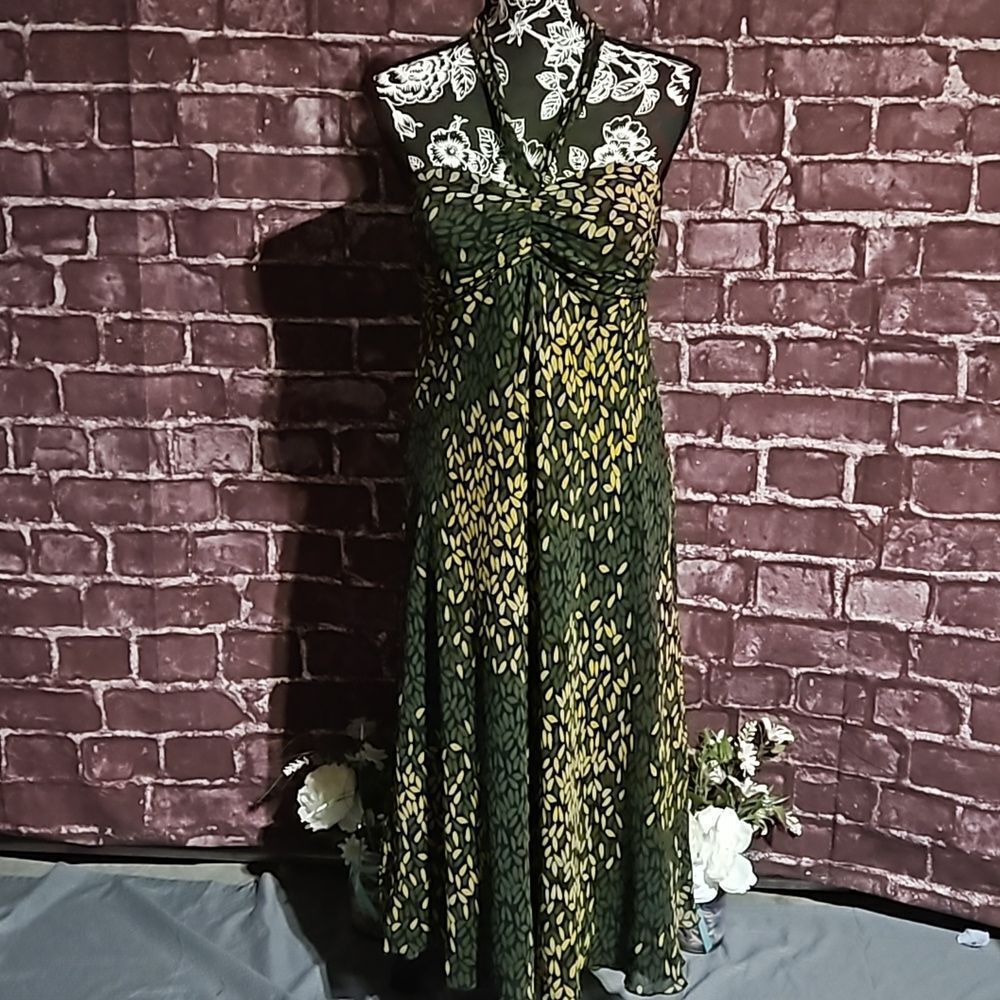 Max & Cleo Green/Yellow/Black Halter Maxi Dress size 10